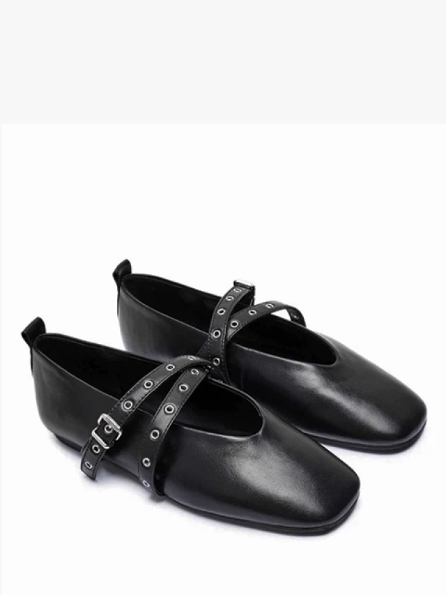 Tommy Hilfiger Tjw Leather Maryjane Ballerina Γυναικείες Δερμάτινες Mπαλαρίνες Μαύρες