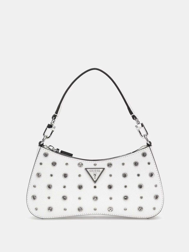Guess Liona Mini Top Zip Shldr Bag Γυναικεία Τσάντα Λευκή