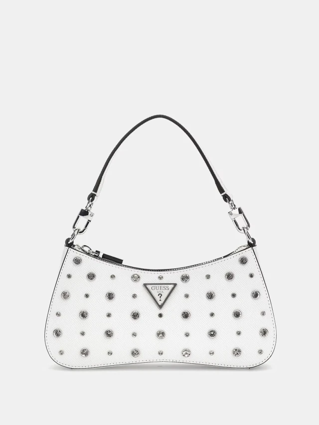Guess Liona Mini Top Zip Shldr Bag Γυναικεία Τσάντα Λευκή