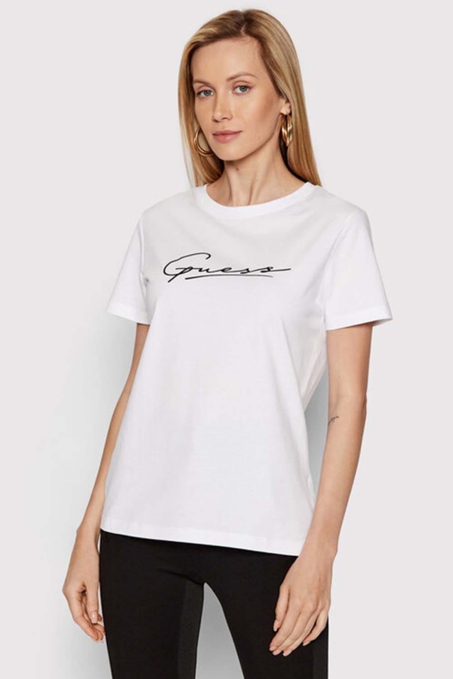 Guess Anne Ss Cn Tee Γυναικεια Μπλουζα Λευκη