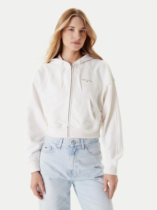 Tommy Hilfiger Tjw Bxy Crp Linear Zip Thru Ext Γυναικεία Ζακέτα Φούτερ Εκρού