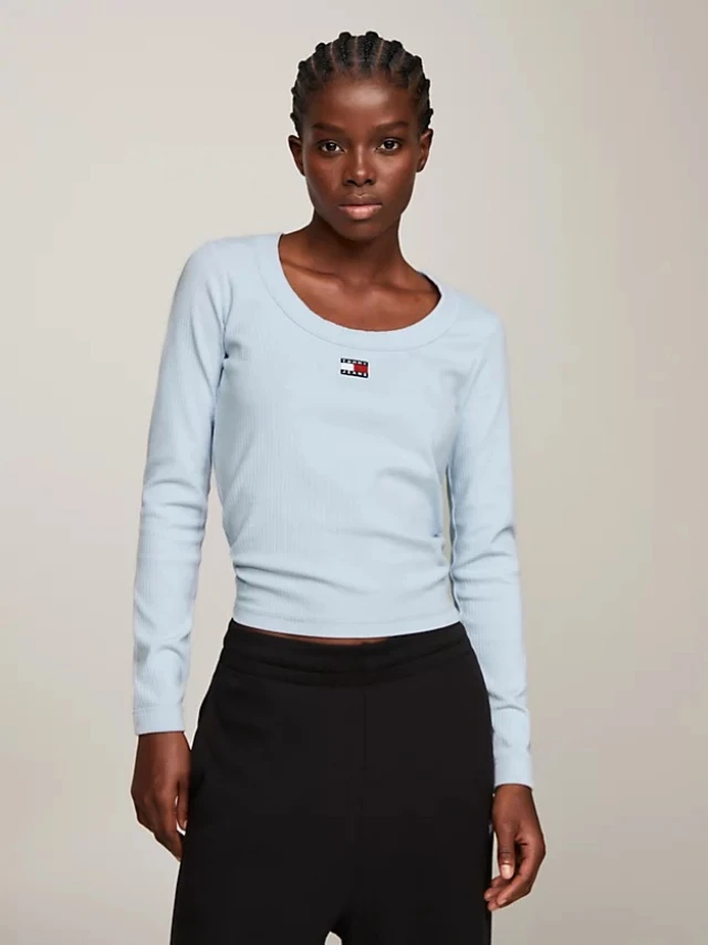 Tommy Hilfiger Tjw Slim Badge Rib Tee Ls Γυναικεία Μπλούζα Σιελ