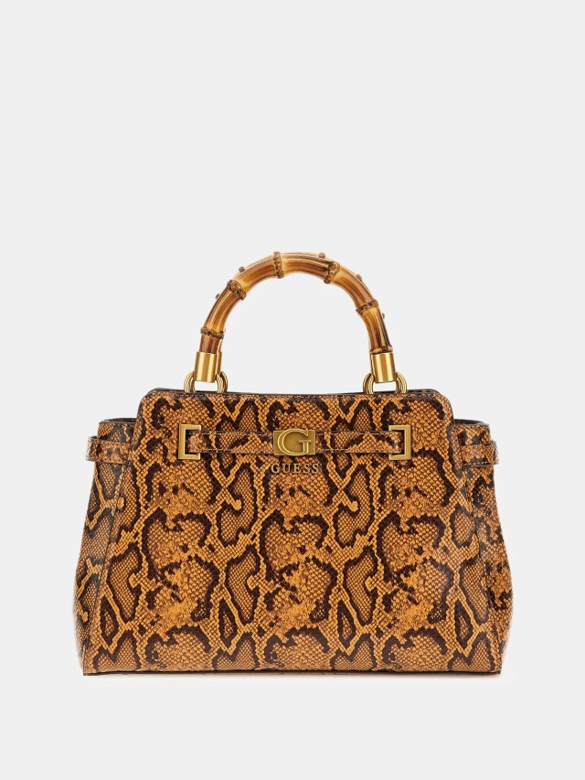 Guess Sibel 2 Comp Satchel Γυναικεία Τσάντα Python print Καφέ