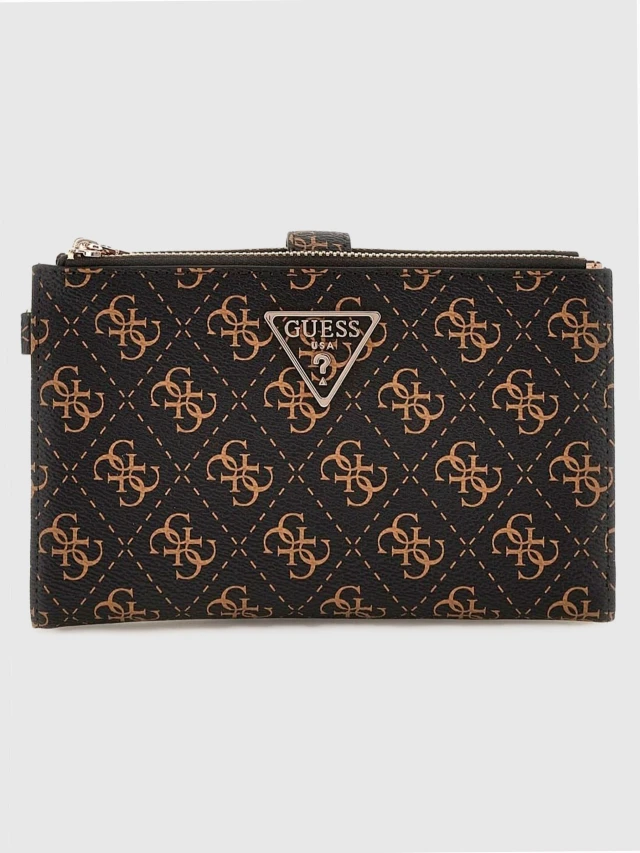 Guess Laurel Slg Dbl Zip Organizer  Γυναικείo Πορτοφόλι Καφέ