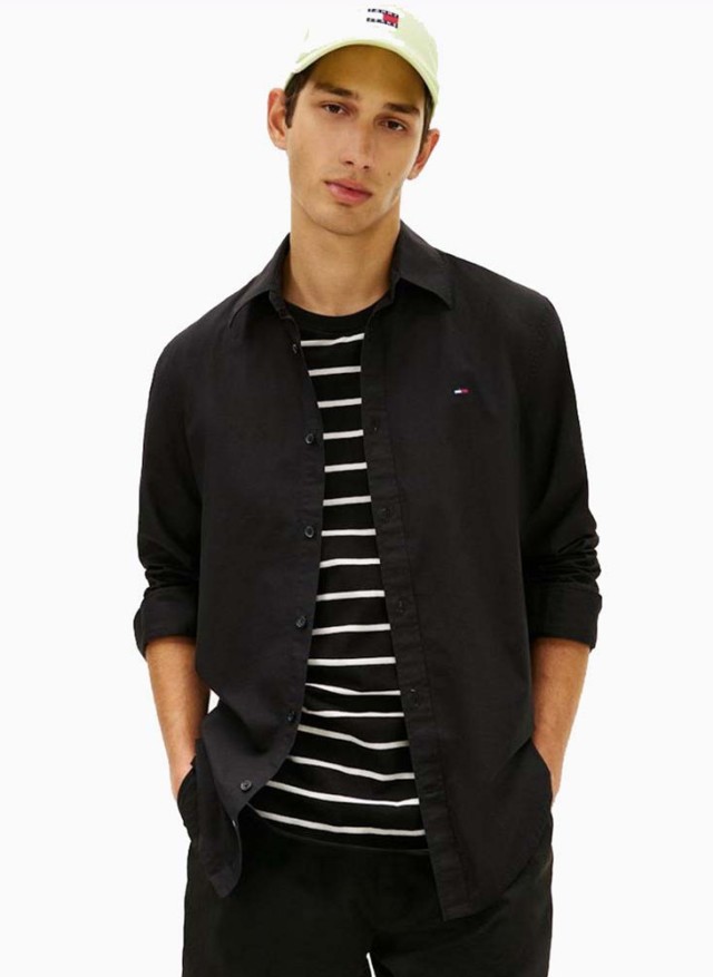 Tommy Hilfiger Tjm Reg Poplin Shirt Ανδρικό Πουκάμισο Μαύρο