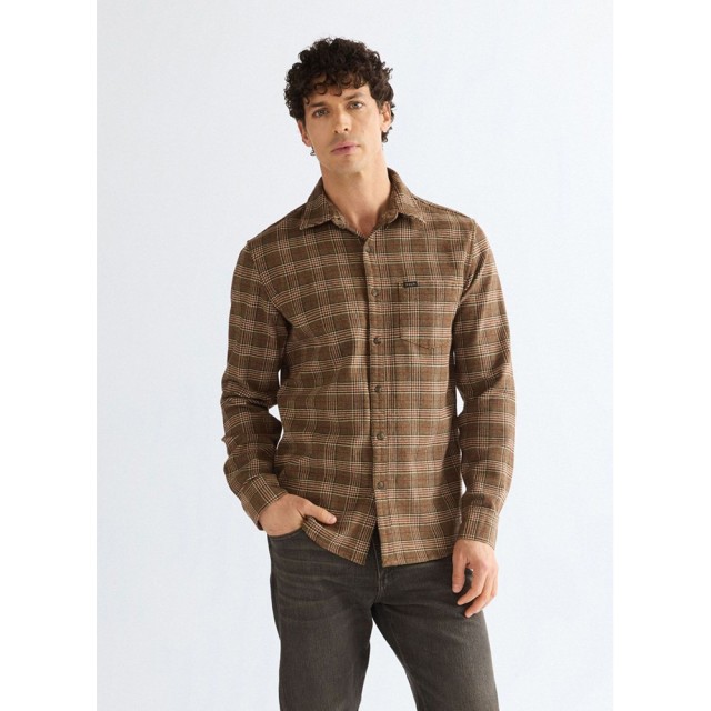 Wrangler 1 Pkt Shirt Kangaroo Ανδρικό Πουκάμισο Καφέ Καρω