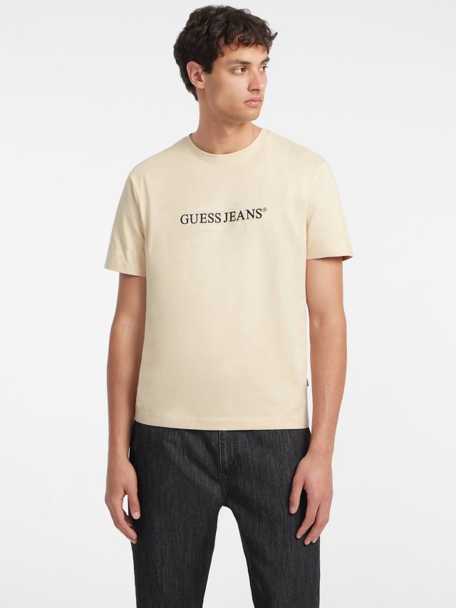 Guess Gj Ss Cn Reg American Trad Tee Ανδρική Μπλούζα Μπεζ