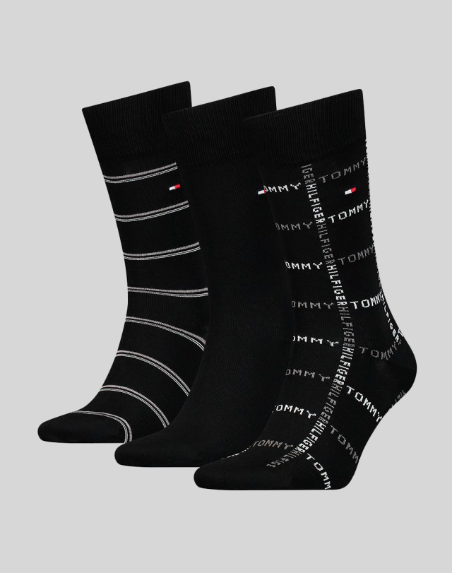 Tommy Hilfiger Th Men Sock 3p Giftbox Grid Stripe Ανδρικές Κάλτσες Μαύρες