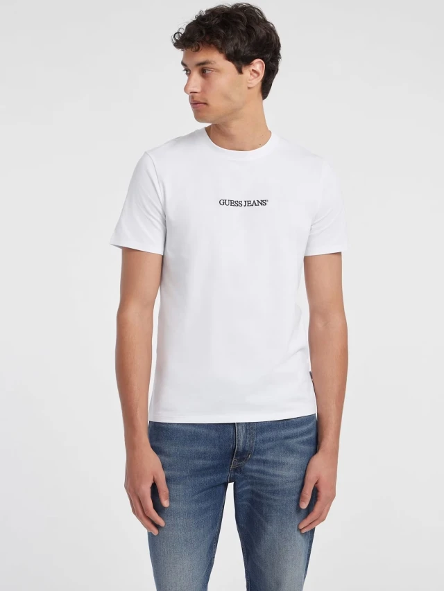 Guess Gj Ss Cn Slim Logo Embro Tee Ανδρική Μπλούζα Λευκή