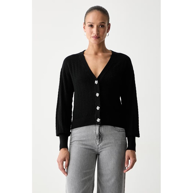 Guess Ls Vn Nina Cardi Stwr Γυναικεία Ζακέτα Πλεκτή Μαύρη