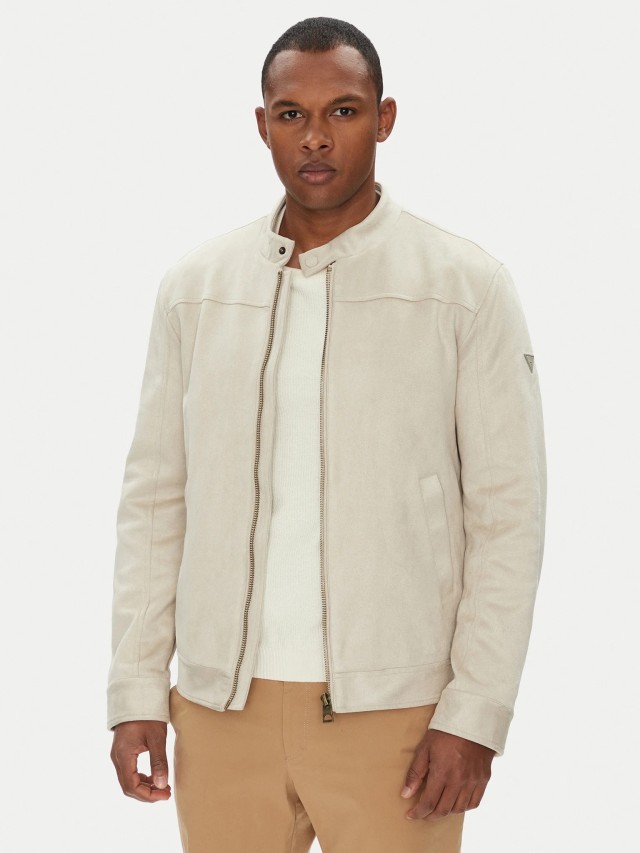 Guess Suede Biker Jacket Ανδρικό Μπουφάν Σουέτ Μπεζ