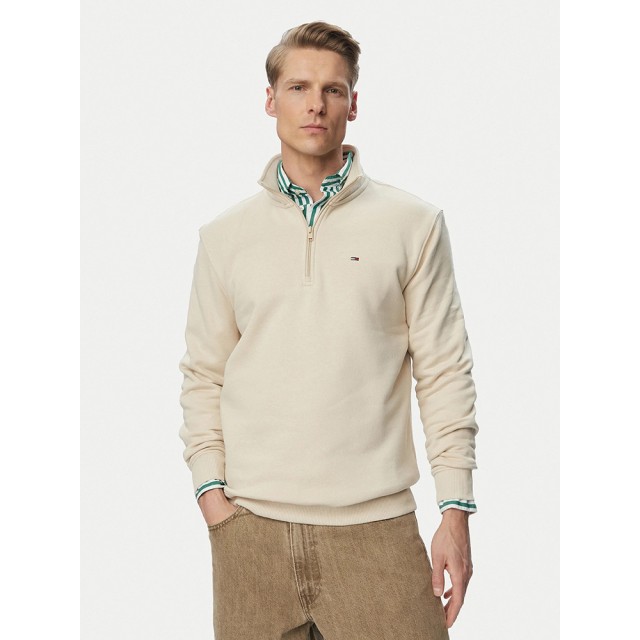 Tommy Hilfiger Tjm Reg Fleece 1/4zip Mock Neck Ανδρικό Φούτερ Μπεζ