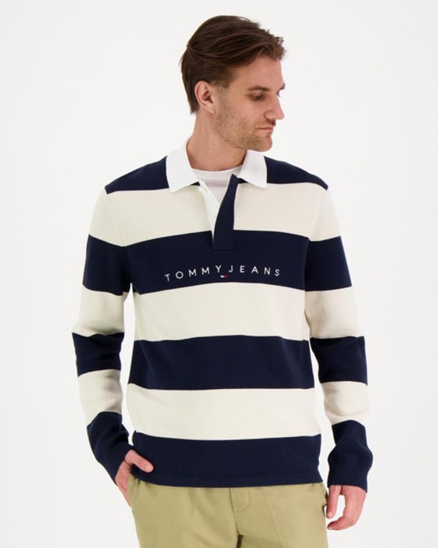 Tommy Hilfiger Tjm Reg Cb Striped Linear Rugby Ανδρικό Πλεκτό Polo Μπλε