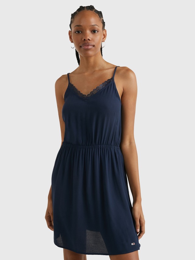Tommy Hilfiger Tjw Essential Lace Strap Dress Γυναικείο Φόρεμα Μπλε