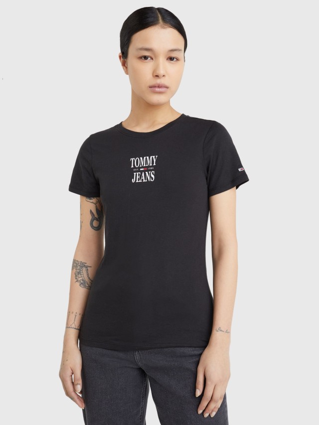 Tommy Hilfiger Tjw Skinny Essential Logo 2 Ss Γυναικεια Μπλουζα Μαυρη