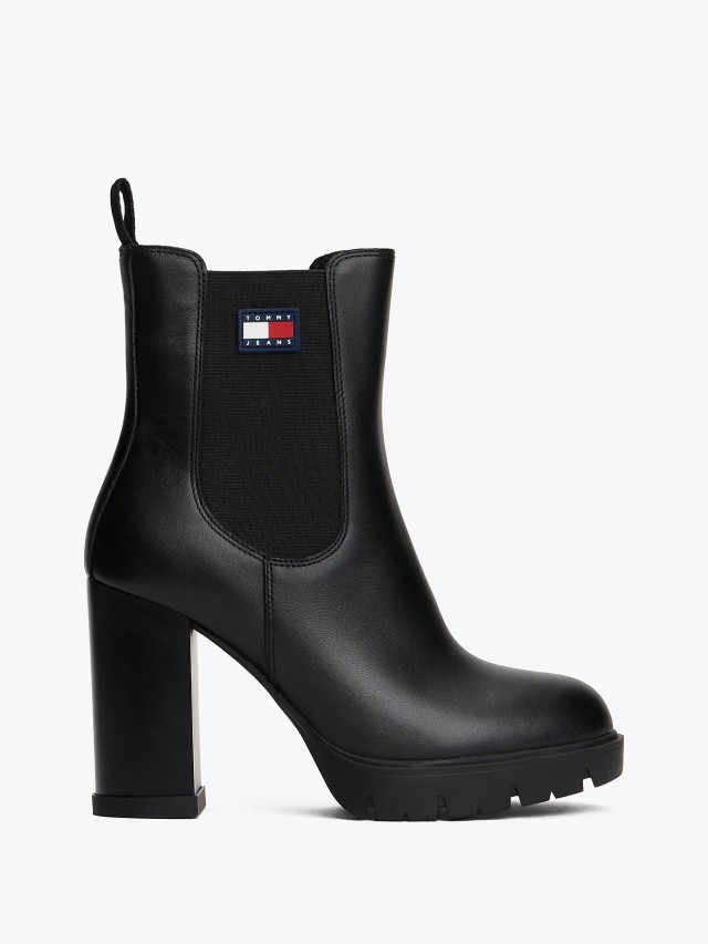 Tommy Hilfiger Tjw Leather Heel Boot Γυναικεία Δερμάτινα Μποτάκια Μαύρα