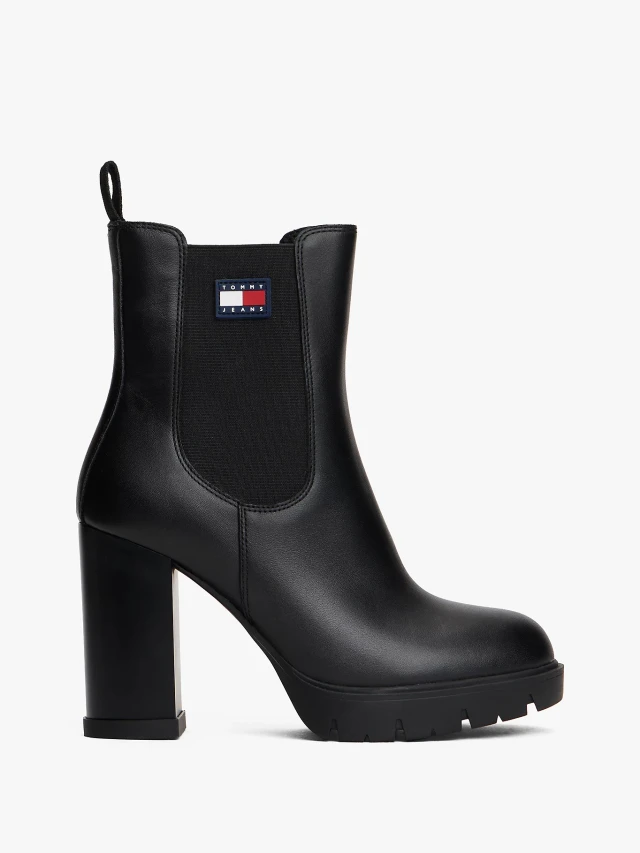 Tommy Hilfiger Tjw Leather Heel Boot Γυναικεία Δερμάτινα Μποτάκια Μαύρα