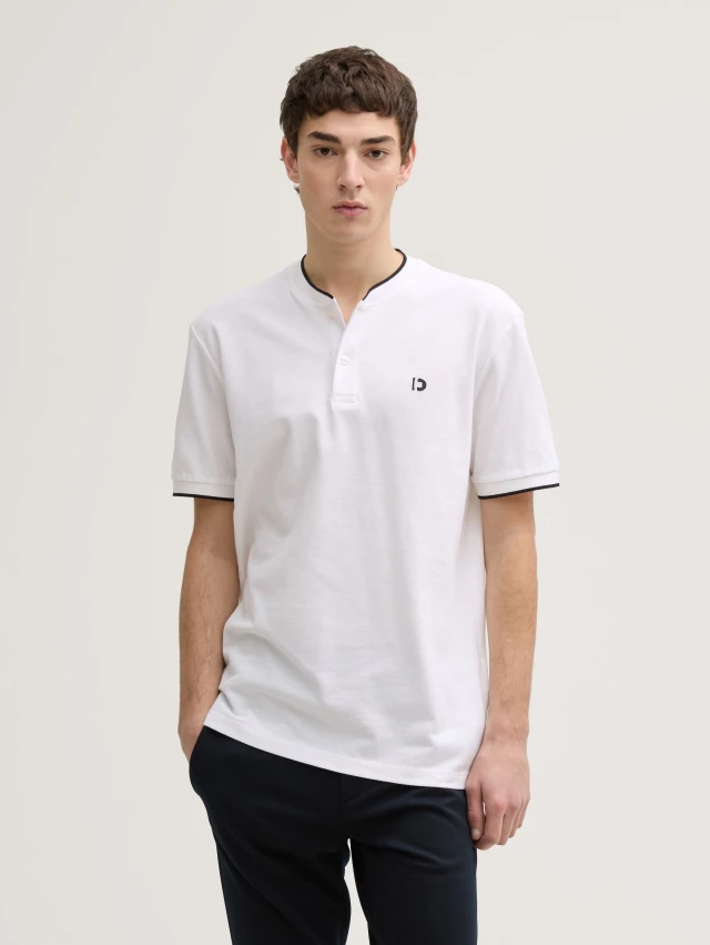 Τom Tailor Polo With Bomber Collar Ανδρική Μπλούζα Polo Λευκή