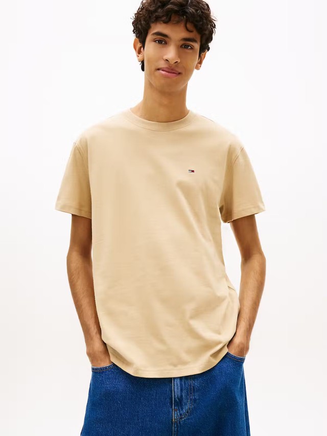 Tommy Hilfiger Tjm Reg Sflag Ss Tee Ext Ανδρική Μπλούζα Μπεζ