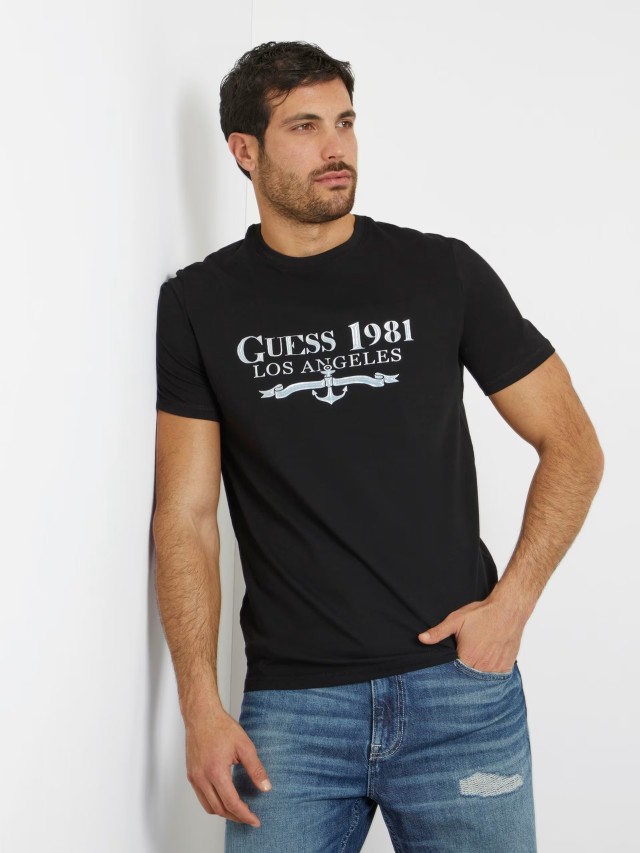 Guess Ss Cn Guess 1981 Triangle Tee Ανδρική Μπλούζα Μαύρη
