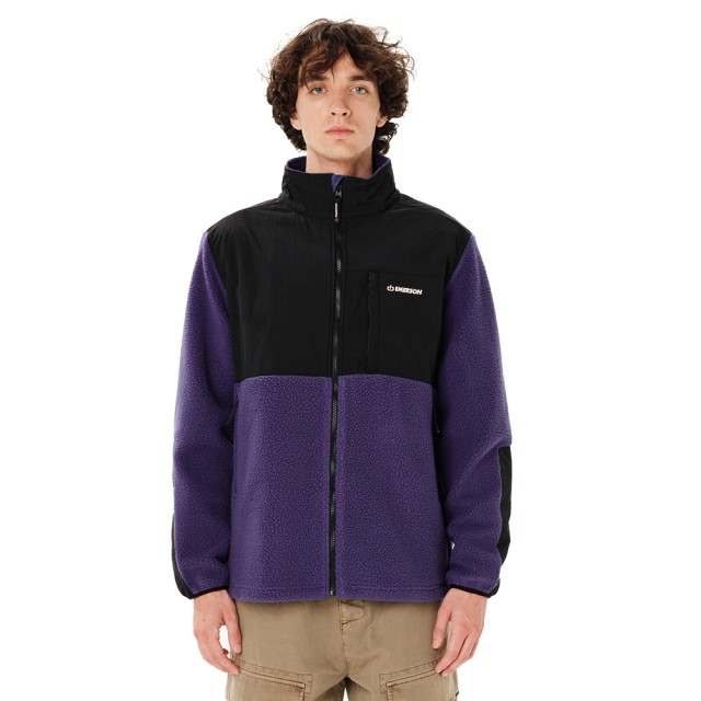 Emerson Mens Full Zip Sherpa Ανδρική Ζακέτα Fleece Μωβ Μαύρη