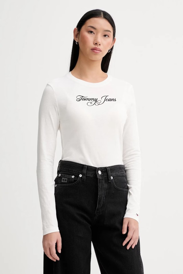 Tommy Hilfiger Tjw Slim Essential Logo 1 Ls Tee Γυναικεία Μπλούζα Εκρού