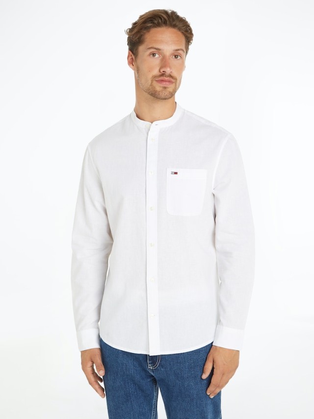 Tommy Hilfiger Tjm Reg Mao Linen Blend Shirt Ανδρικό Πουκάμισο Λινό Λευκό