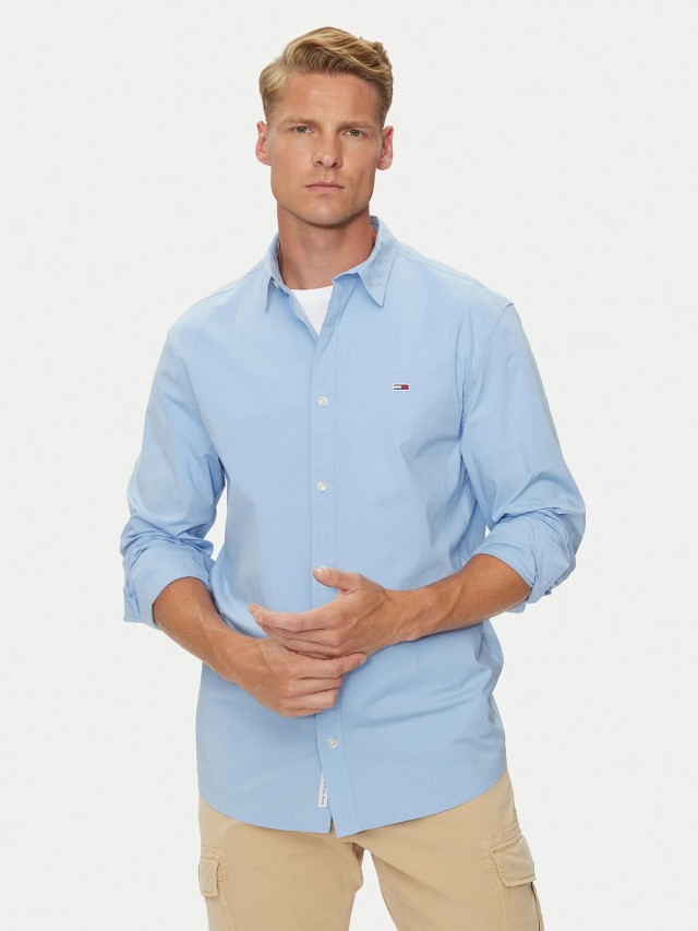 Tommy Hilfiger Tjm Entry Slim Poplin Shirt Ανδρικό Πουκάμισο Σιελ