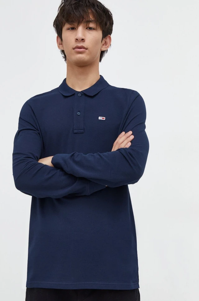 Tommy Hilfiger Tjm Slim Placket Ls Polo Ανδρική Μπλούζα Polo Μπλε