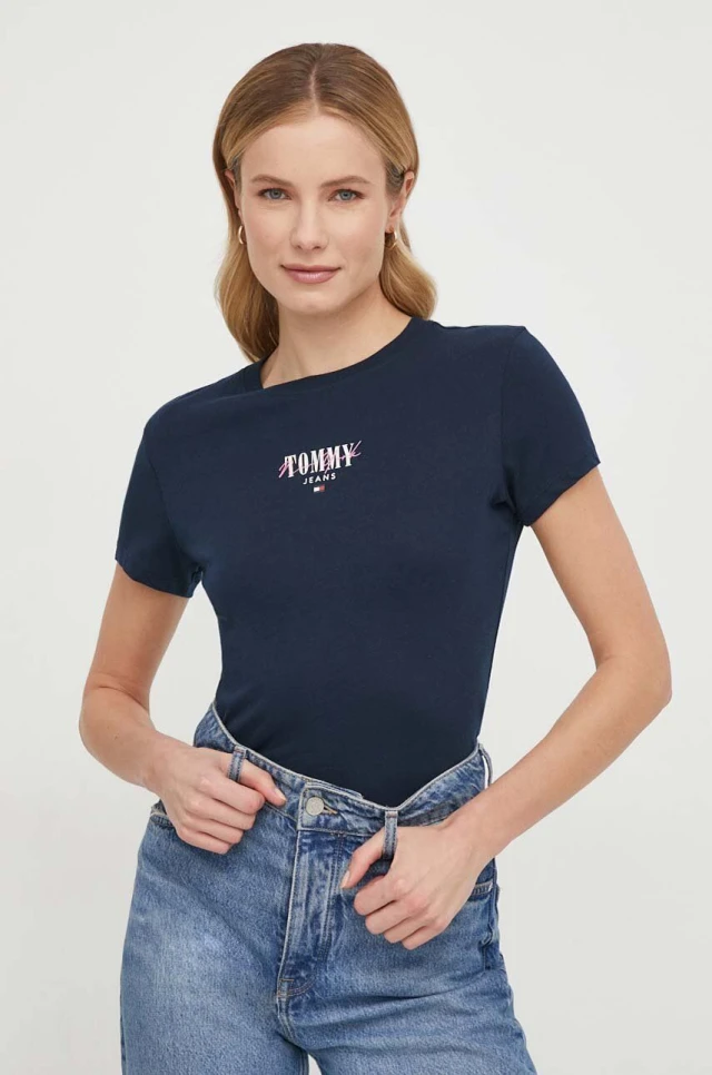 Tommy Hilfiger Tjw Slim Essntl Logo 1 Tee Ext Γυναικεια Μπλουζα Μπλε