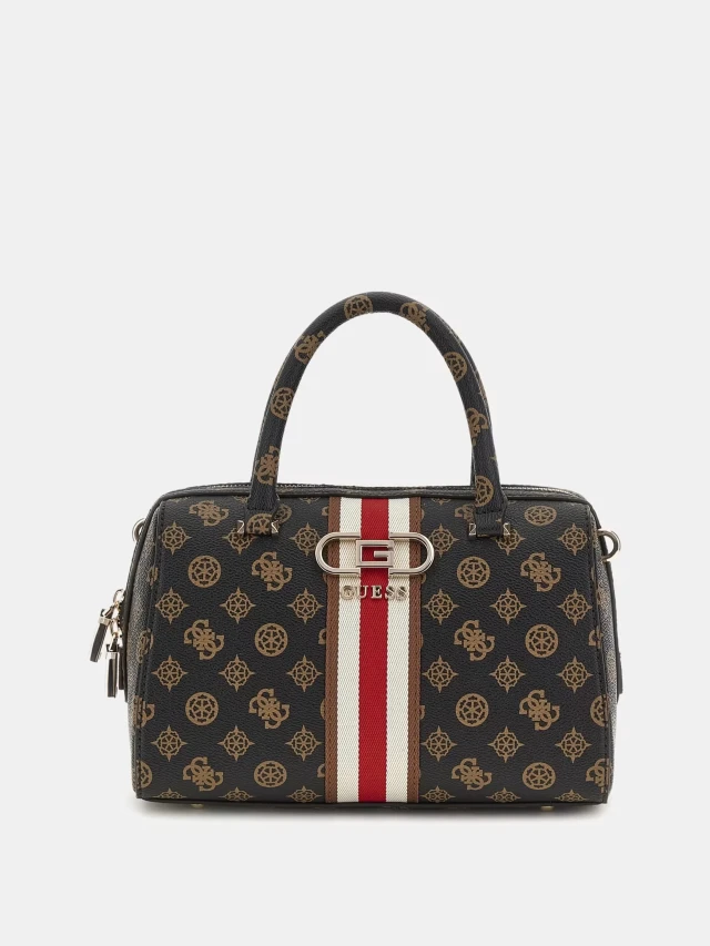 Guess Nelka Box Satchel Γυναικεία Τσάντα Μπεζ