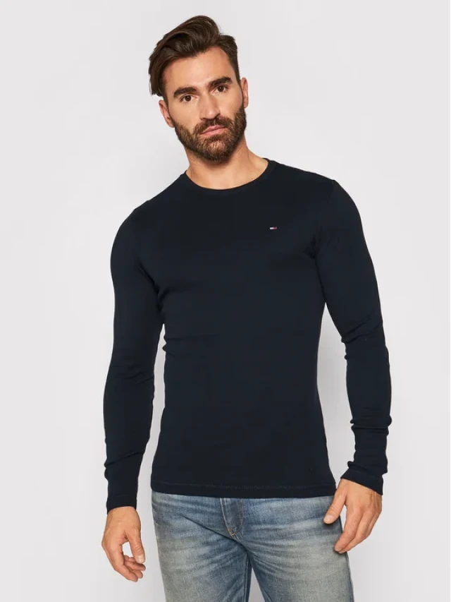 Tommy Hilfiger Tjm Original Rib Longsleeve Tee Ανδρικη Μπλουζα Μαυρη