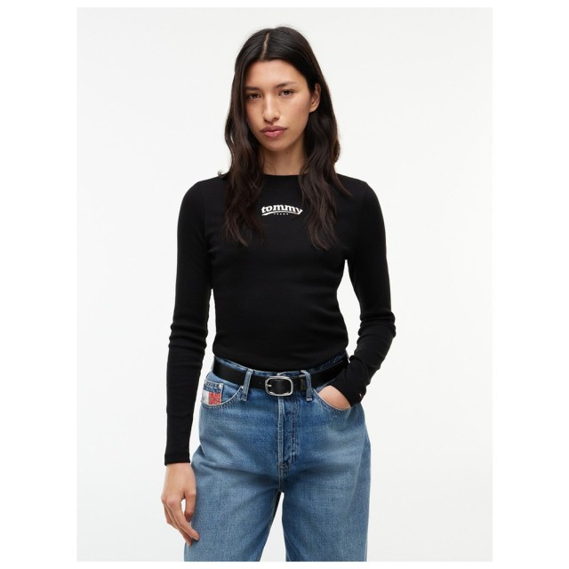 Tommy Hilfiger Tjw Slim Ess Logo 1 Ls Tee Γυναικεια Μπλουζα Μακρυμανικη Μαυρο