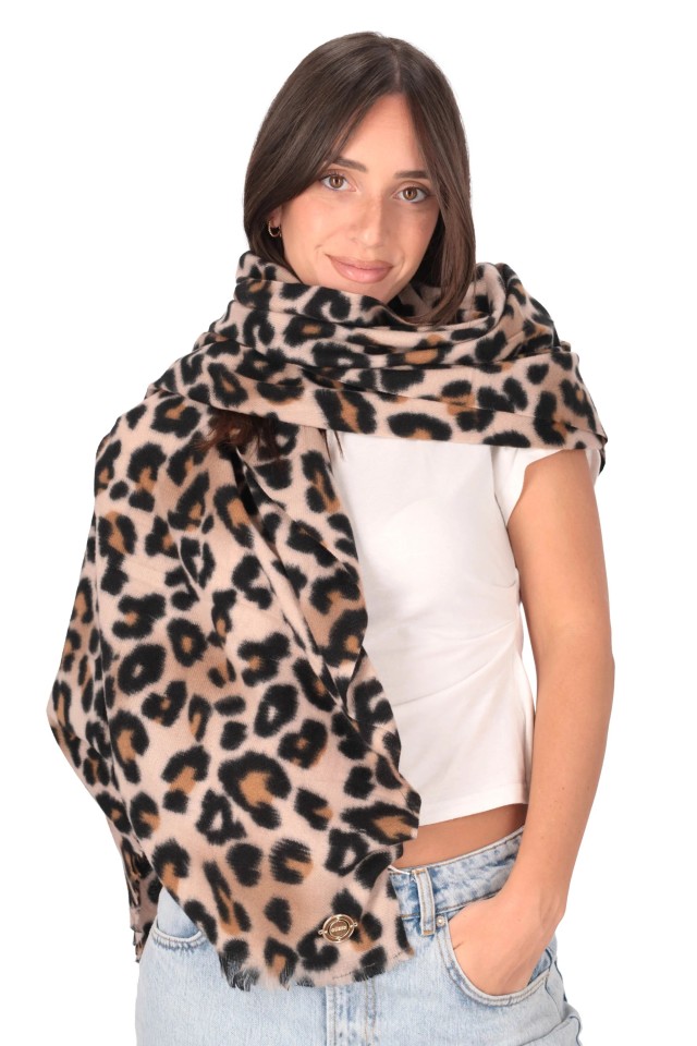 Guess Domitilla Scarf 80x180 Γυναικεία Πασμίνα Αnimal Print Μαύρη