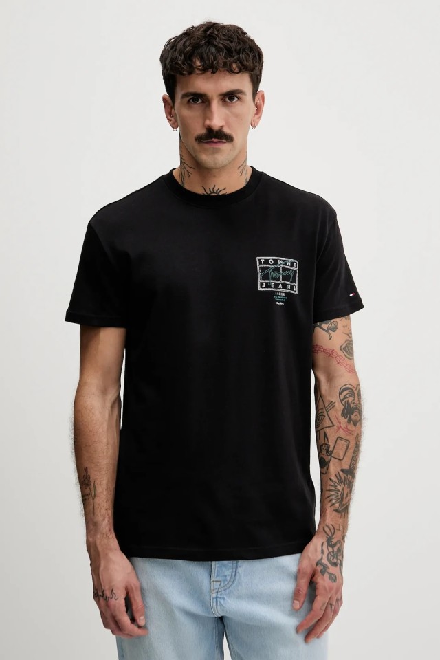 Tommy Hilfiger Tjm Reg Sign Spray Ss T Ext Ανδρική Μπλούζα Μαύρη