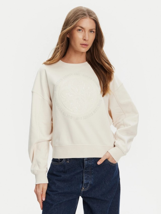 Guess Cn 4g Logo Hotfix Sweatshirt Γυναικείο Φουτερ Εκρού