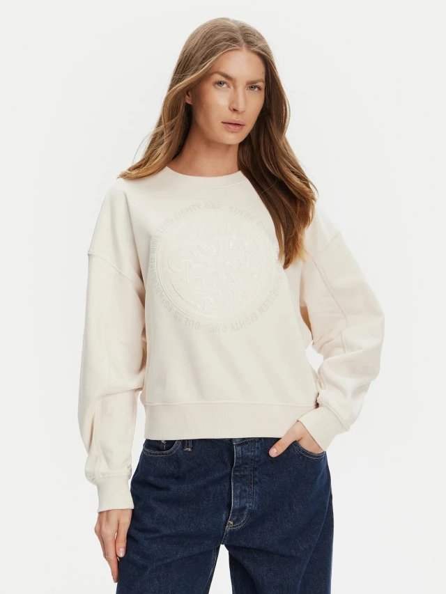 Guess Cn 4g Logo Hotfix Sweatshirt Γυναικείο Φουτερ Εκρού