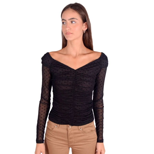 Guess Ls Blanca Top Γυναικεια Μπλουζα Μαυρο