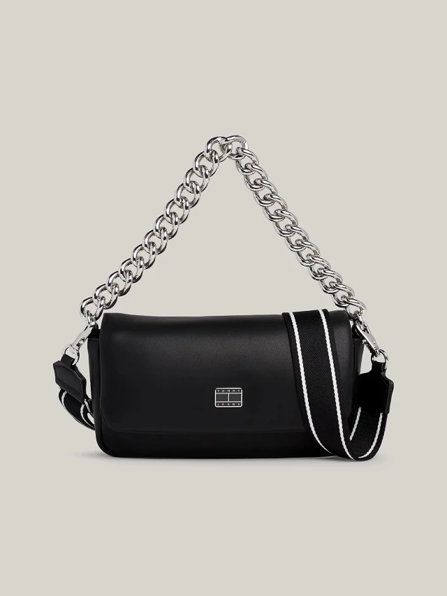 Tommy Hilfiger Tjw City-Wide Flap Crossover Γυναικεία Τσάντα Μαύρη