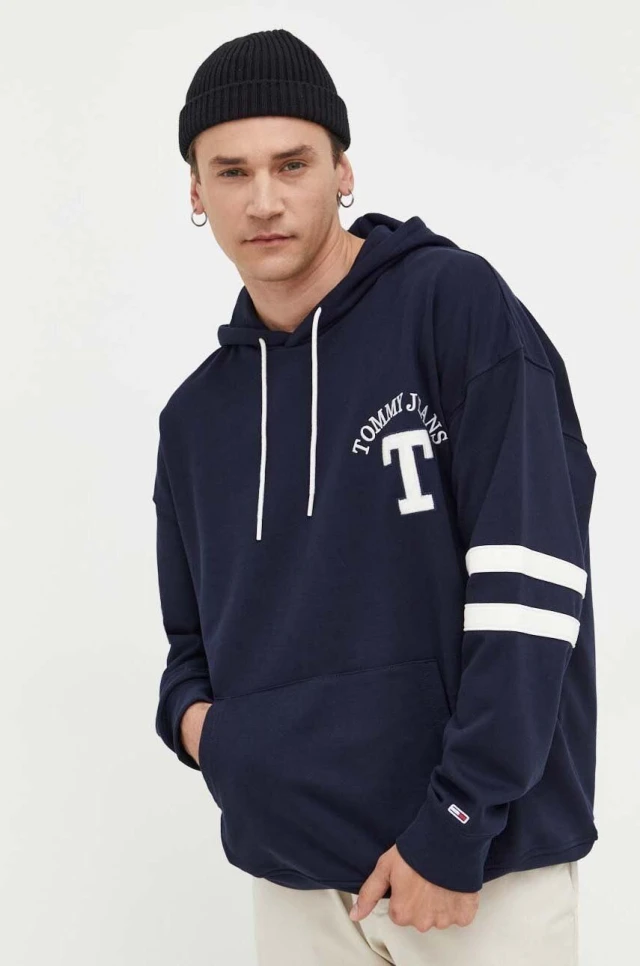 Tommy Hilfiger Tjm Ovzd Cb Letterman Hoodie Ανδρικό Φούτερ Μπλε