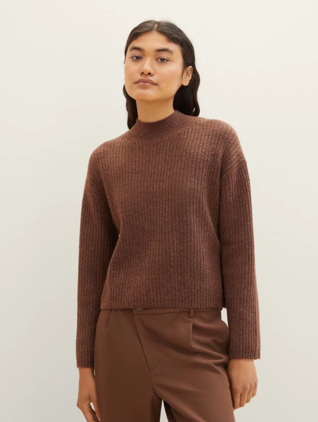 Tom Tailor Mock Neck Γυναικείο Πλεκτό Καφέ