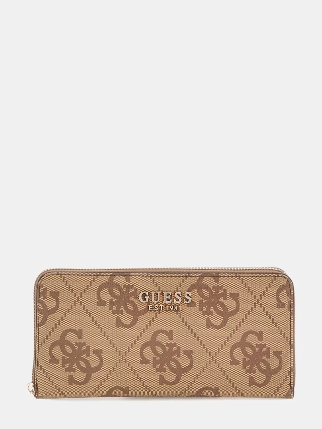Guess Eliette Logo Slg Lrg Zip Arnd Γυναικείο Πορτοφόλι Μπεζ