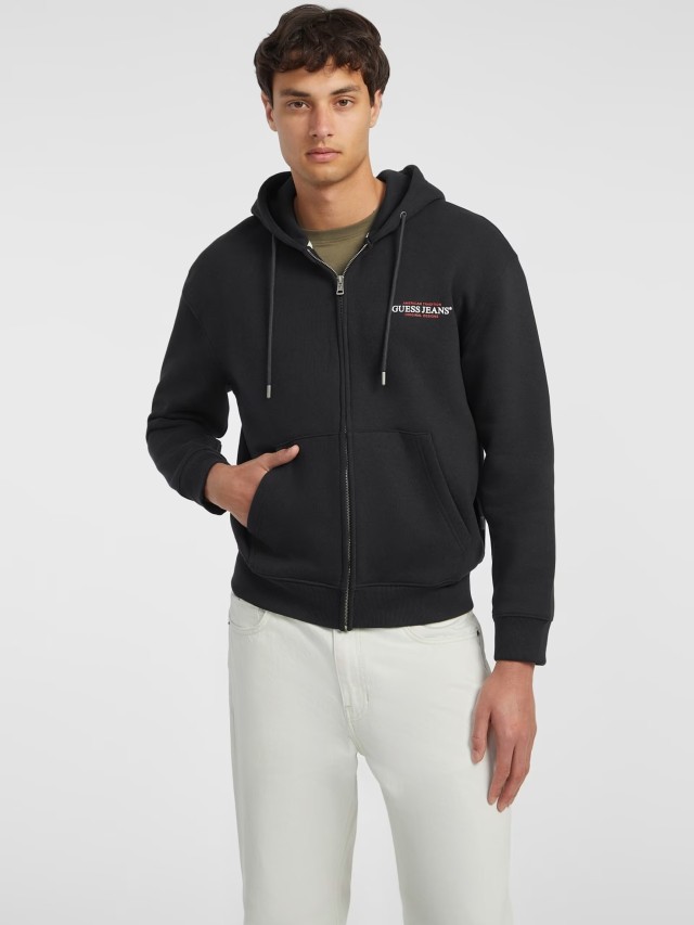 Guess Gj Zip Hood Reg Am T Ανδρική Ζακέτα Φούτερ Μαύρη