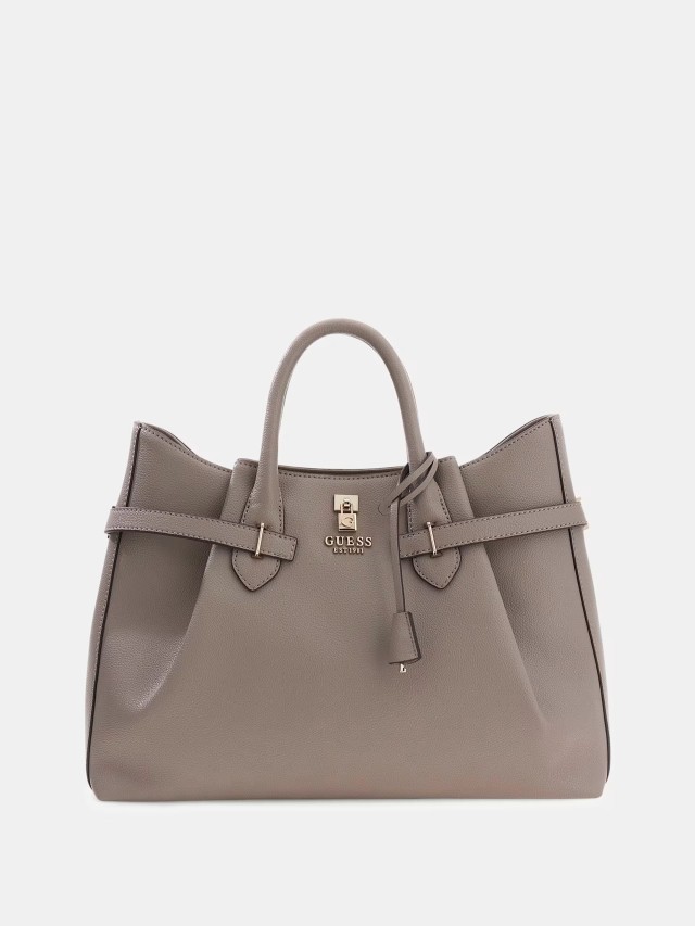 Guess Yesba Girlfriend Satchel Γυναικεία Τσάντα Μπεζ