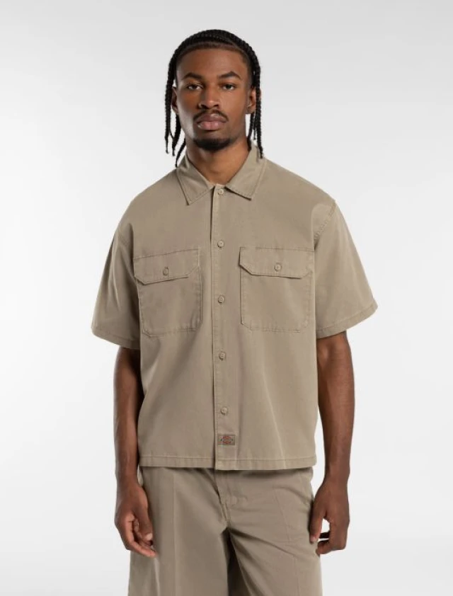 Dickies Unionville Work Shirt Ss Desert S Ανδρικο Πουκαμισο Μπεζ