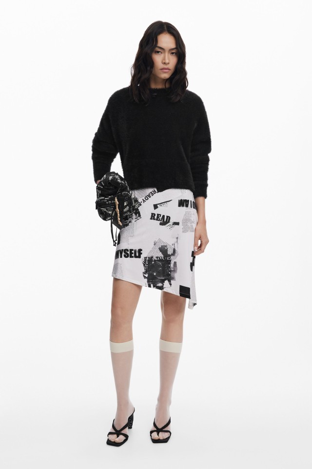 Desigual Vest_Oriana Γυναικείο Φόρεμα Ασπρο Μαύρο