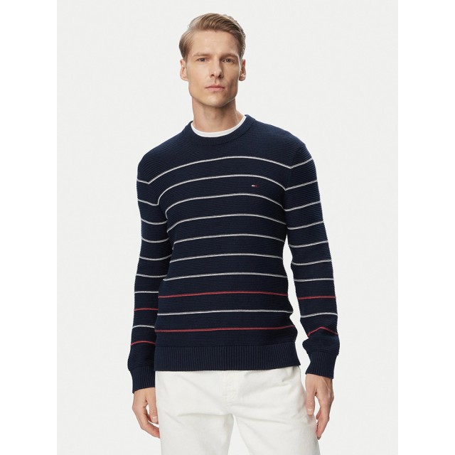 Tommy Hilfiger Tjm Slim Stripe Sweater Ext Ανδρικό Πλεκτό Ριγέ Μπλε