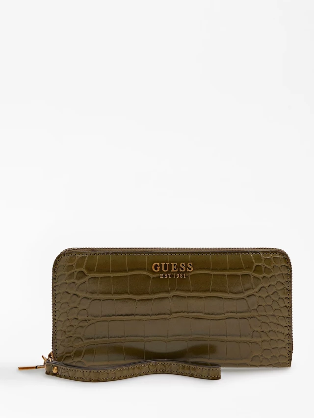 Guess Laurel Slg Large Zip Around Γυναικειο Πορτοφολι Λαδι