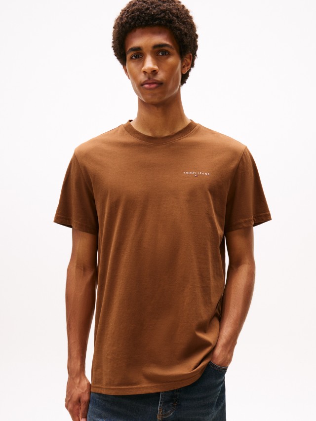 Tommy Hilfiger Tjm Slim Linear Chest Tee Ext Ανδρική Μπλούζα Καφέ