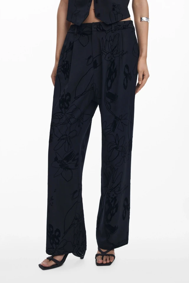 Desigual Pant_Flock Γυναικείο Παντελόνι Floral Μαύρο